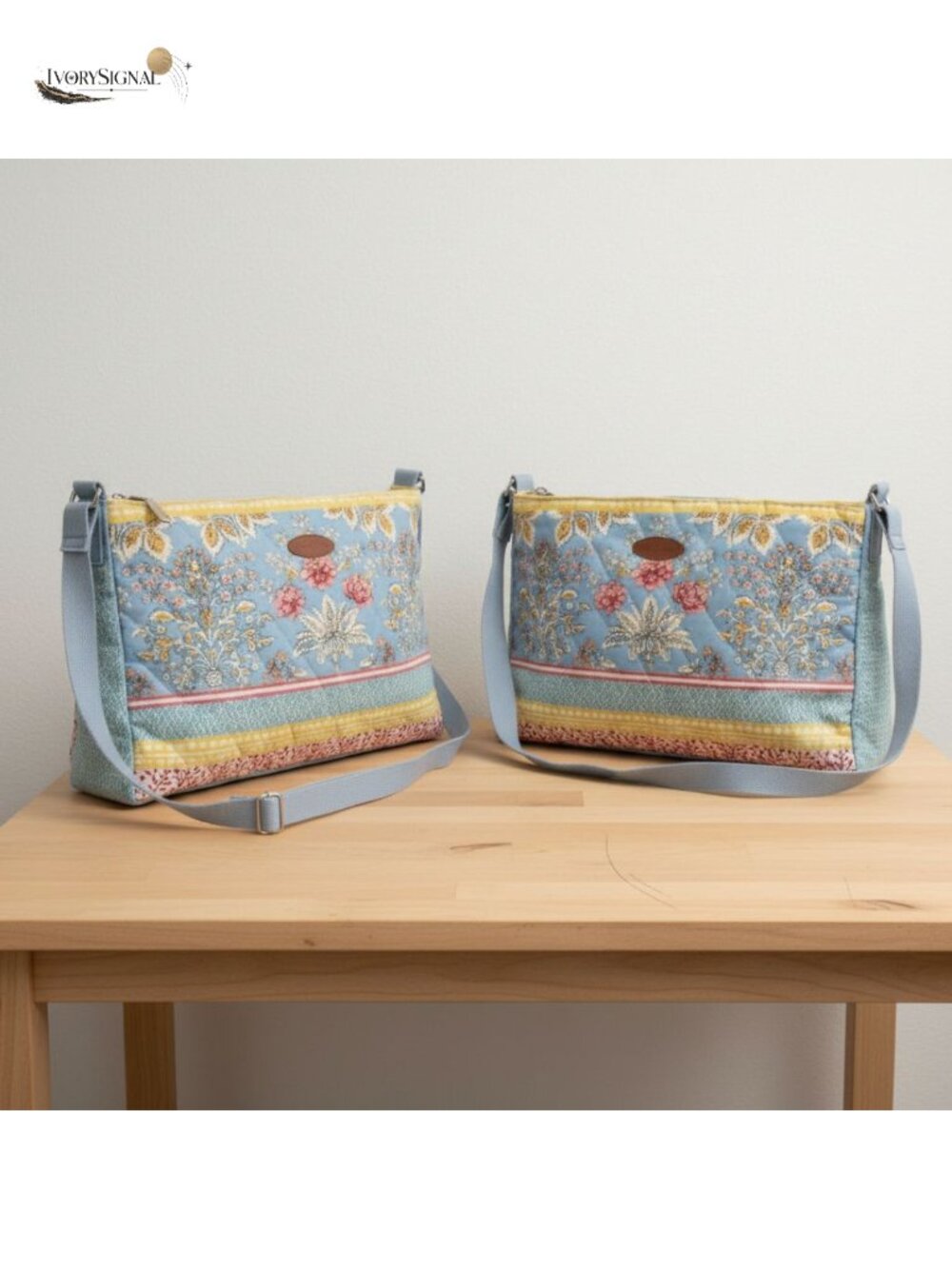 Cotton Crossbody Shoulder Bag Zip Pockets Adjustable Strap Travel Purse
